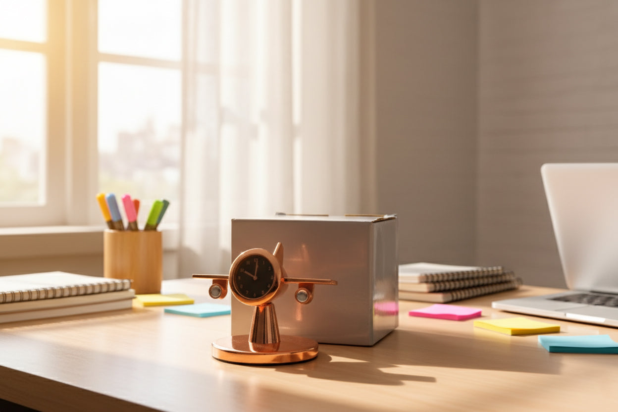 Aviator Bronze Desk Clock - Vintage Airplane Timepiece