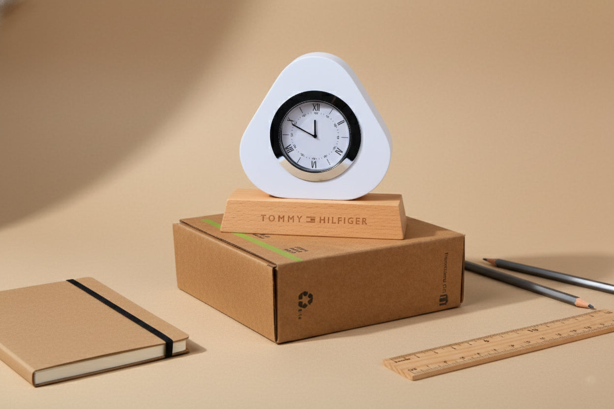Modern Triangular Desk Clock - White Marble