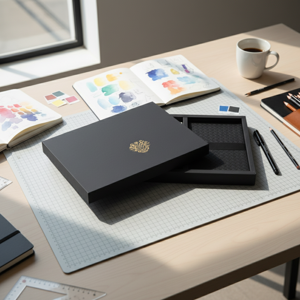 Front angled view of gift box