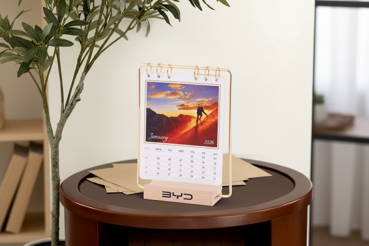 Warm wooden desk setting